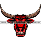 Angry Animal Red Bull With The Long Horn Steer Cattle Cowboy Logo Clipart SVG