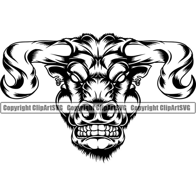 Bull Of The Angry With The Long Horn Steer Cattle Cowboy Logo Clipart SVG