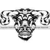 Bull Of The Angry With The Long Horn Steer Cattle Cowboy Logo Clipart SVG