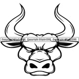 Angry Animal Bull Head With Long Horn Mascot Steer Cattle Cowboy Logo Vector Clipart SVG