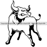Bull Angry Muscle Steer Cowboy Western Cattle Body Mean Animal School Team Sport Mascot Detailed Logo Clipart SVG