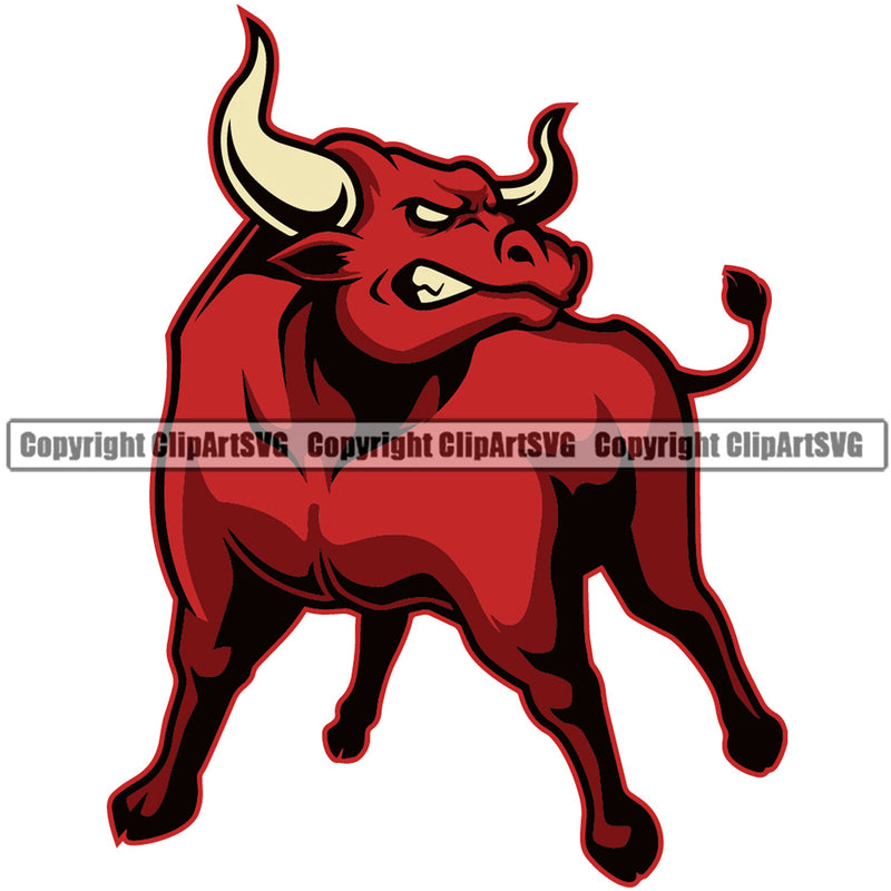 Animal Angry Red Bull Attack With Strong Body Vector Steer Cattle Cowboy Logo Mascot Clipart SVG