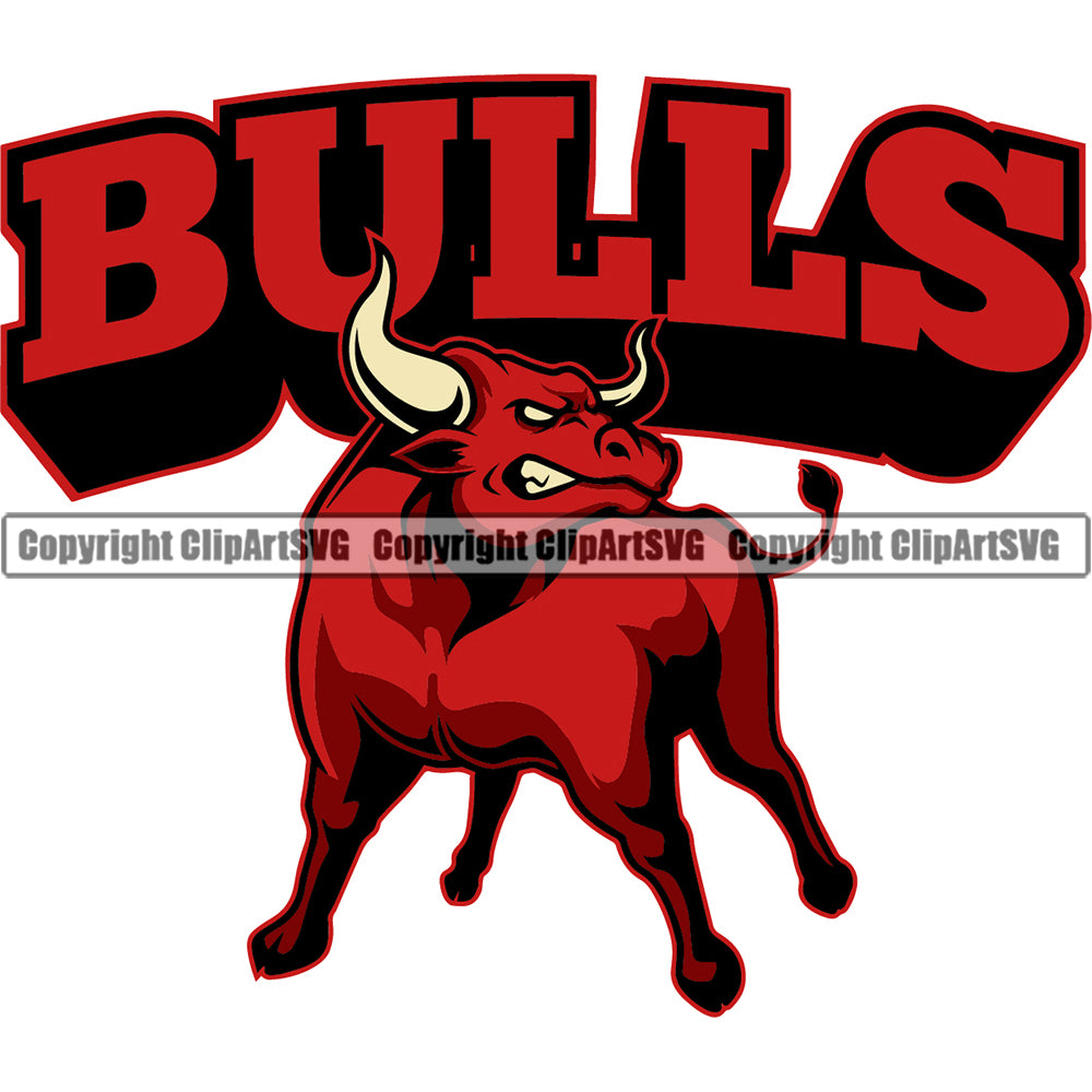Red Bull With Text Logo Cartoon Angry Look Steer Cattle Cowboy Logo Vector Mascot Clipart SVG