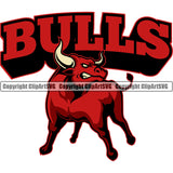 Red Bull With Text Logo Cartoon Angry Look Steer Cattle Cowboy Logo Vector Mascot Clipart SVG