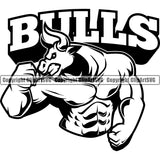 Bull Mascot School Team Head Face Sport eSport Game Emblem Sign Club Badge Art Icon Label Text Design Logo Clipart SVG