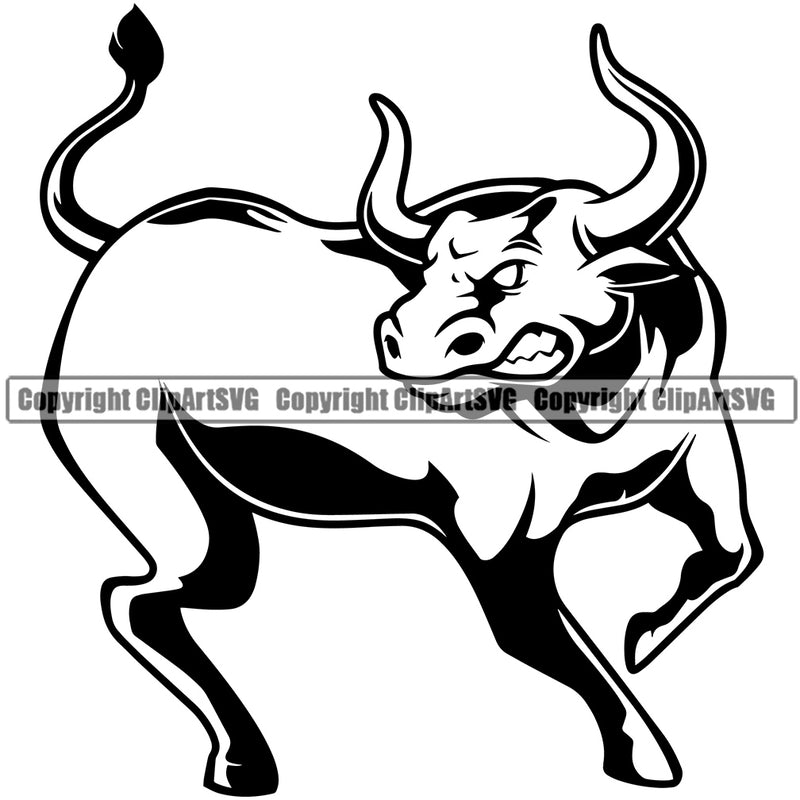 Bull Angry Athletic Muscle Steer Cowboy Western Cattle Mean Animal School Team Sport Mascot Detailed Logo Clipart SVG