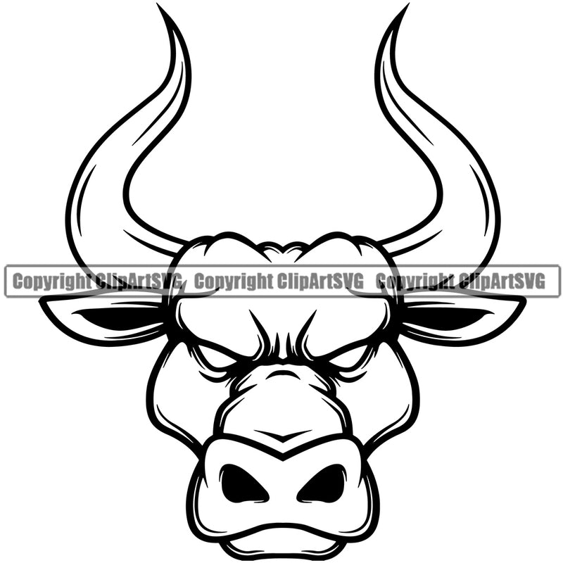 Bull Angry Athletic Muscle Steer Cowboy Western Cattle Head Mean Animal School Team Sport Mascot Detailed Logo Clipart SVG