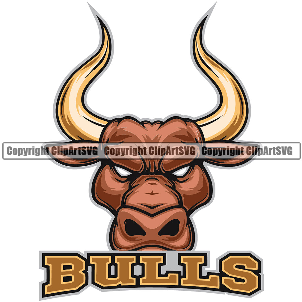 Bull Angry Athletic Muscle Steer Cowboy Western Cattle Full Color Mean Animal School Team Sport Mascot Detailed Logo Clipart SVG