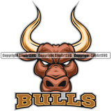 Horn Animal Bull Angry Sports Team Text Muscle Cattle Mean Western Mascot Clipart SVG