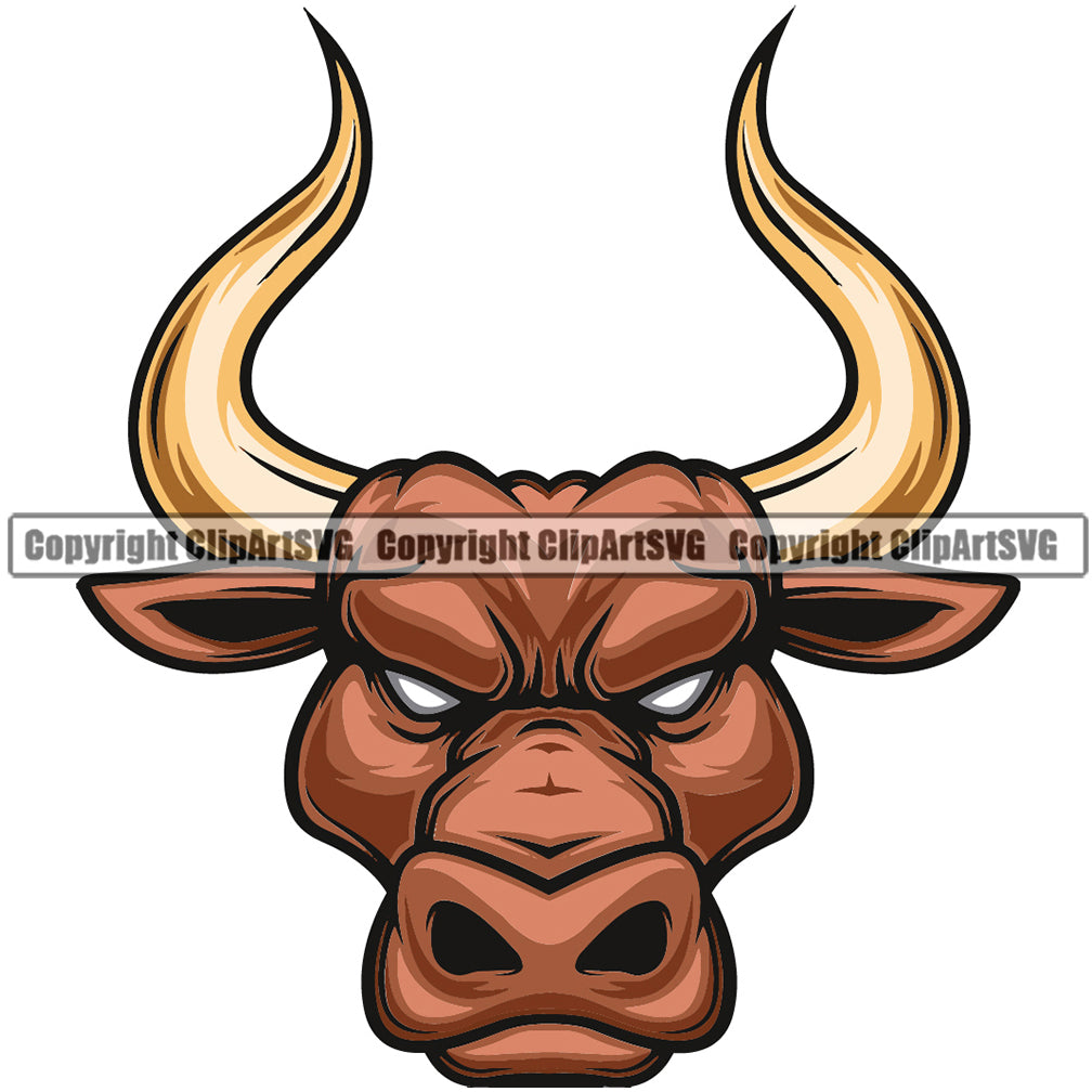 Angry Horn Bull Text Muscle Cattle Mean Animal Western Clipart SVG