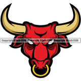 Bull Angry Muscle Steer Cowboy Western Cattle Mean Color Animal School Team Sport Mascot Detailed Logo Clipart SVG