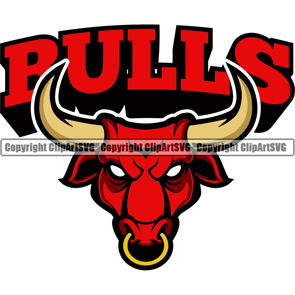 Animal Steer Cattle Cowboy Logo Bulls Head Red Color With Bull Text Mascot Vector Clipart SVG