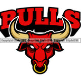 Animal Steer Cattle Cowboy Logo Bulls Head Red Color With Bull Text Mascot Vector Clipart SVG