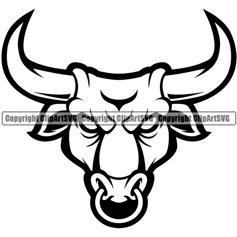 Animal Steer Cattle Cowboy Logo Black Color Bull Head Attack Vector Animal Mascot Strong Clipart SVG