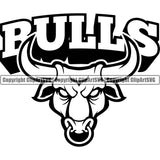 Bull Angry Muscle Steer Cowboy Western Cattle Full Mean Animal School Team Sport Mascot Text Curved Detailed Logo Clipart SVG