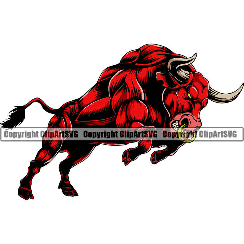 Bull Angry Athletic Muscle Steer Cowboy Western Animal School Team Sport Mascot Color Detailed Logo Clipart SVG