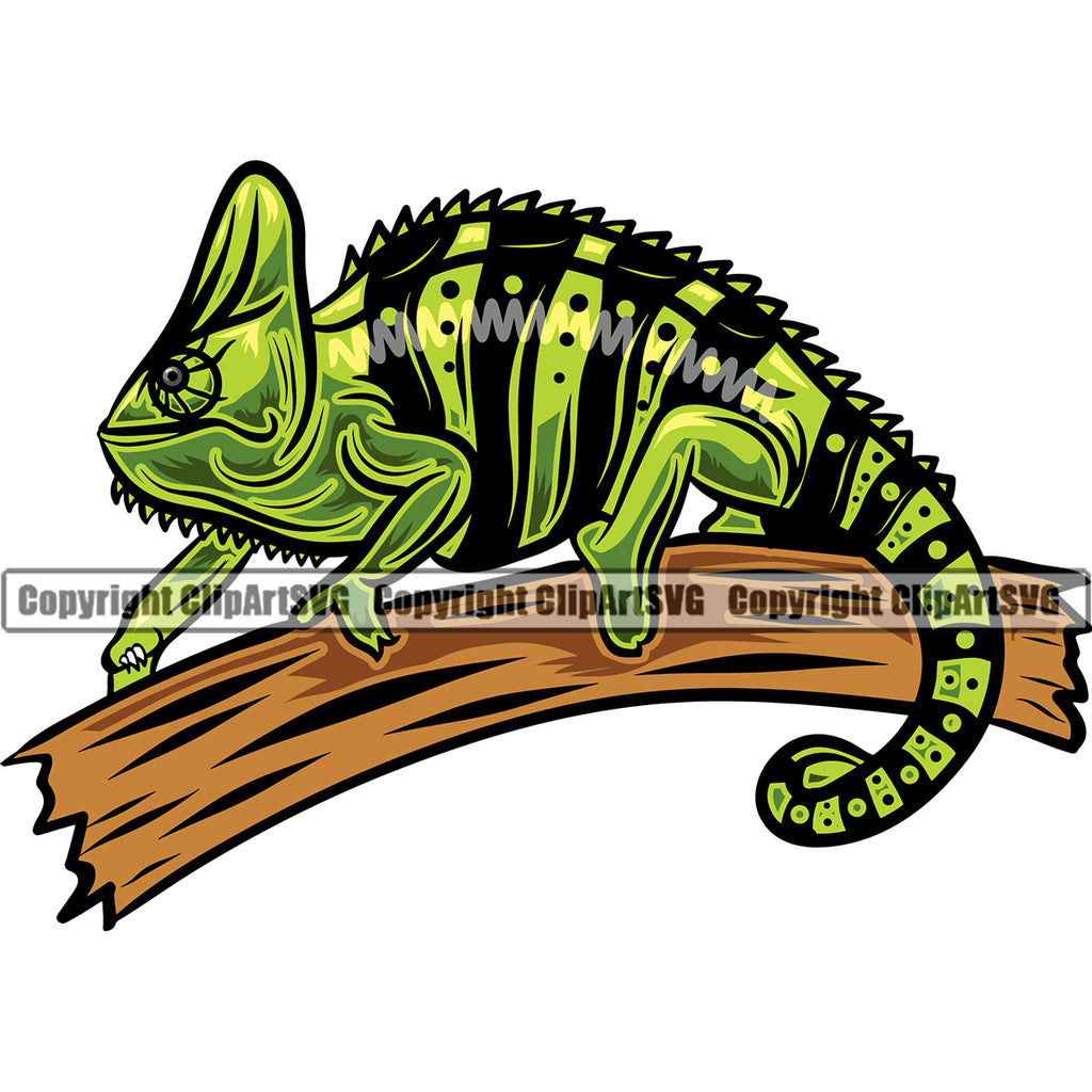 Animal Lizard Green Head chameleon illustration character Vector Clipart SVG
