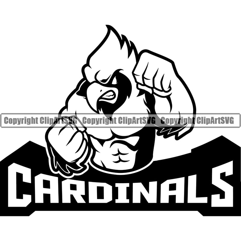 Animal Black Head Strong Body Character Cardinal Mascot School Sports eSports Team Game Vector Clipart SVG
