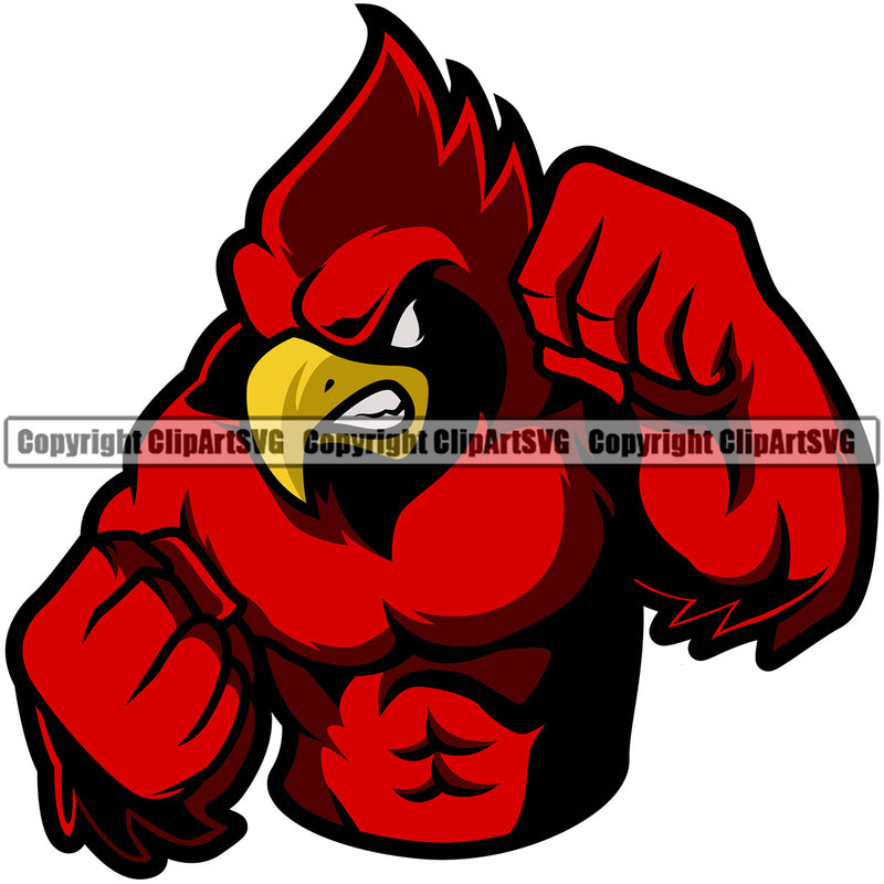 Animal Stronger Cardinal Red Color Body Character Mascot School Sports eSports Team Game Vector Clipart SVG