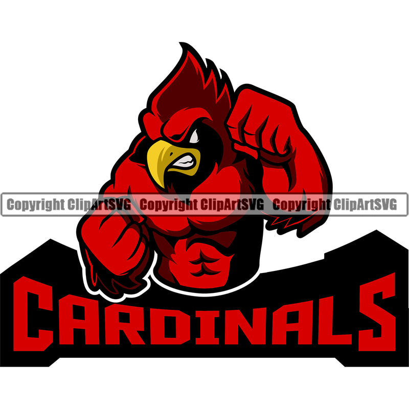 Animal Cardinal Bird Red Color Body With Text School Sports eSports Team Game Mascot Clipart SVG