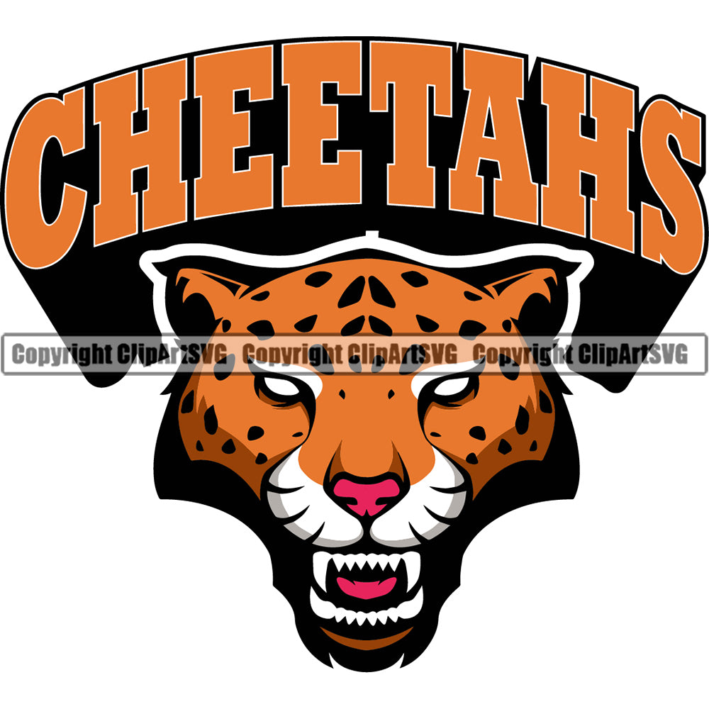 Cheetahs Head Jaguar Face Text Combo Color Purebred Mascot Design Element Leopard Clipart SVG