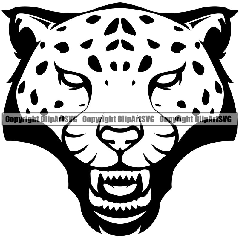 Sports Team Animal Cheetah Jaguar Cartoon Eating Teeth Jungle Mascot ClipArt SVG