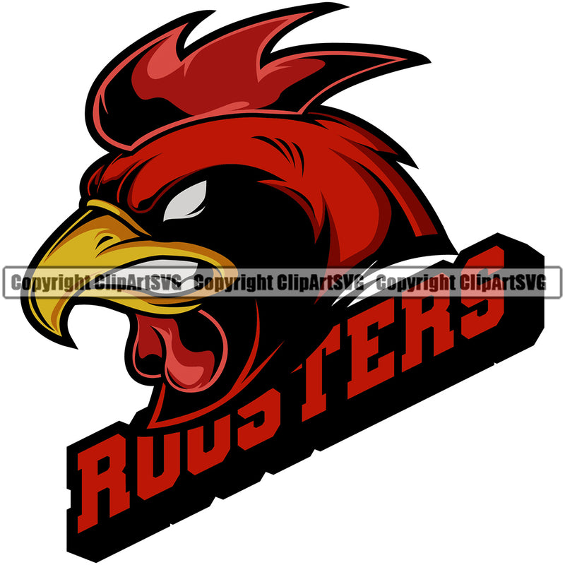 Rooster Chicken Cock Mascot Sports Team Color Head Logo ClipArt SVG