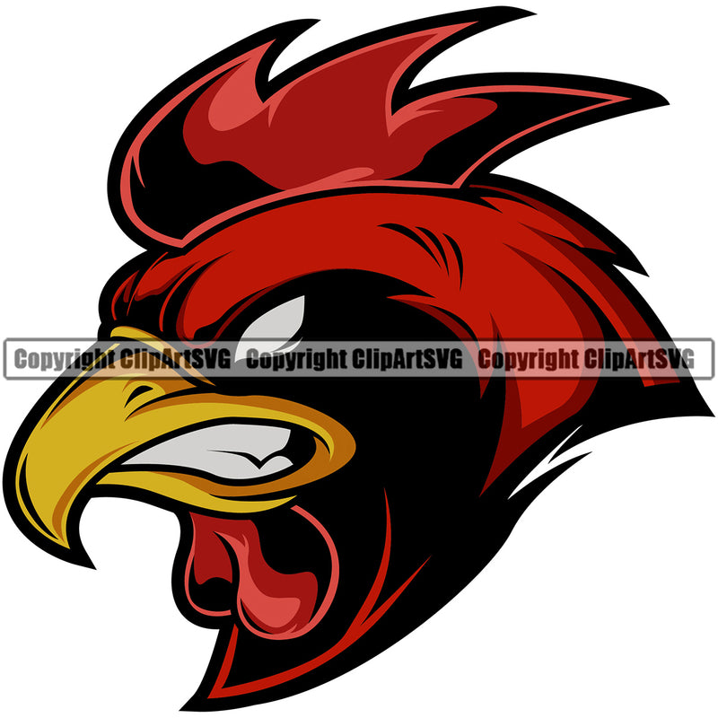Animal Chicken Rooster Mascot Sports Team Color Head Logo ClipArt SVG