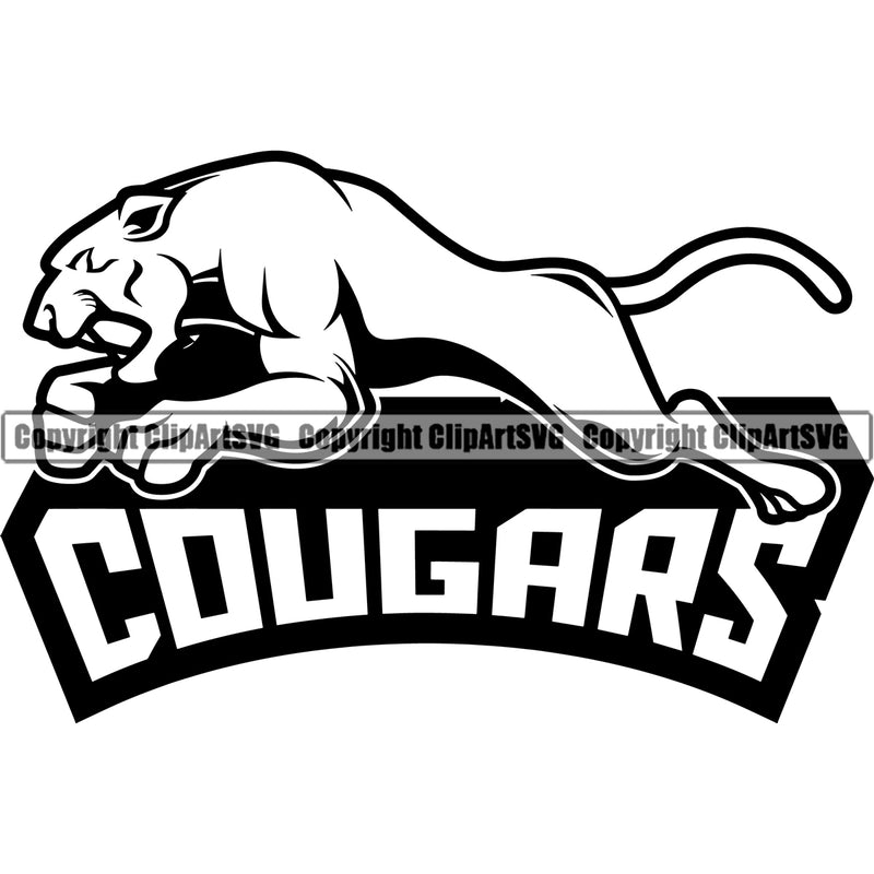 Jumping Cougar Animal With Text Sports Team Mascot Logo ClipArt SVG