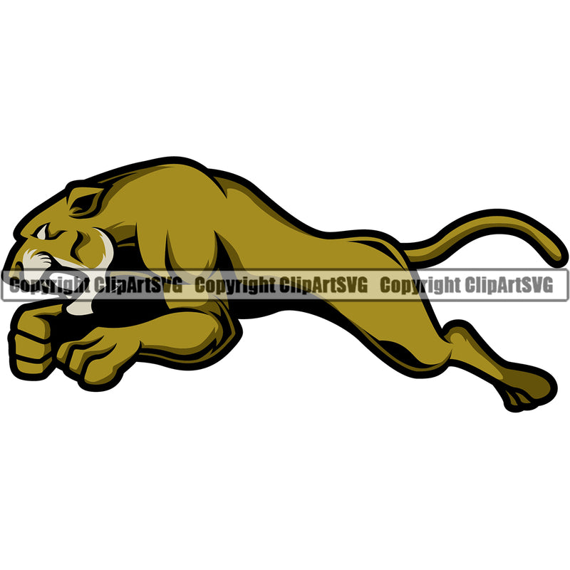 Jumping Cougar Wildlife Animal Sports Team Mascot Color Logo ClipArt SVG