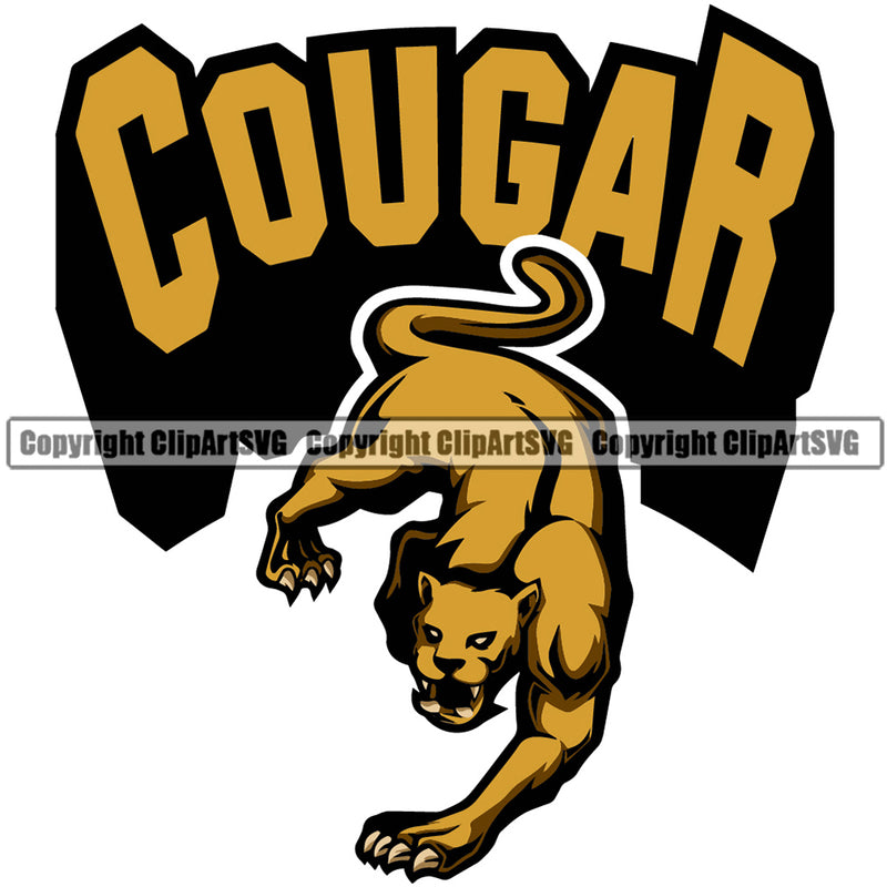 Cougar Wildlife Animal With Text Sports Team Mascot Color Logo ClipArt SVG