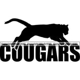 Wildlife Animal Cougars Silhouette Sports Team Mascot Text Logo ClipArt SVG