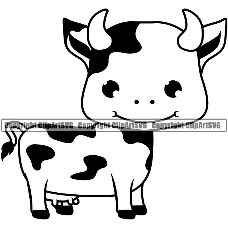 Animal Cartoon Cute Black Cow Vector Farm Dairy Logo Design Element School Sports eSports Team Game Logo Mascot Clipart SVG