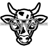 Animal  Cow Steer Cattle with Sunglasses  Farm Mascot Animal ClipArt SVG