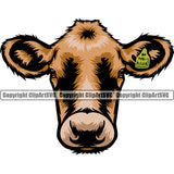 Animal Cow Head Mascot Color Cartoon Vector Farm Beef Meat Steer Cattle Cowboy Logo Livestock Clipart SVG