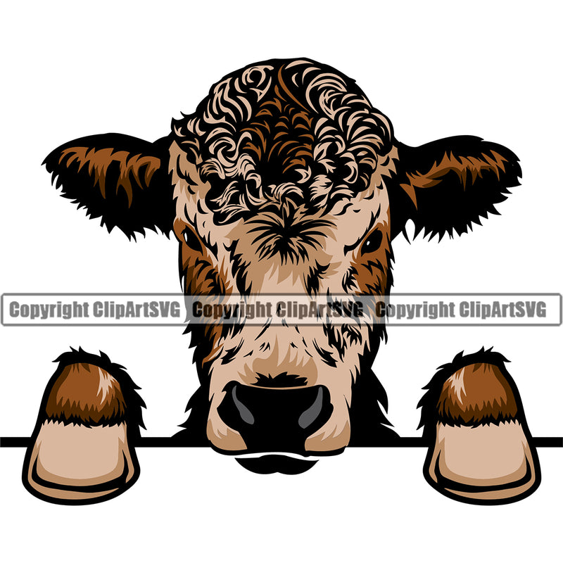 Animal Cow Cartoon Head Peeking Color Steer Cattle Cowboy Logo Vector Clipart SVG