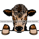 Animal Cow Cartoon Head Peeking Color Steer Cattle Cowboy Logo Vector Clipart SVG