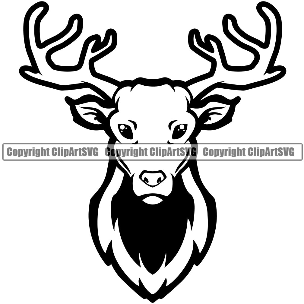 Animal Head Black Color Victor Silhouette Hunt Hunting Hunter Buck Deer Mascot Clipart SVG