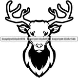 Animal Head Black Color Victor Silhouette Hunt Hunting Hunter Buck Deer Mascot Clipart SVG