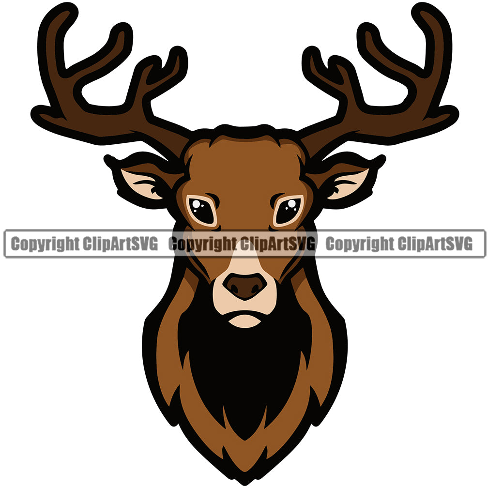 Animal Deer Head Buck Logo Vector Color Hunt Hunting Hunter Buck Deer Mascot Clipart SVG