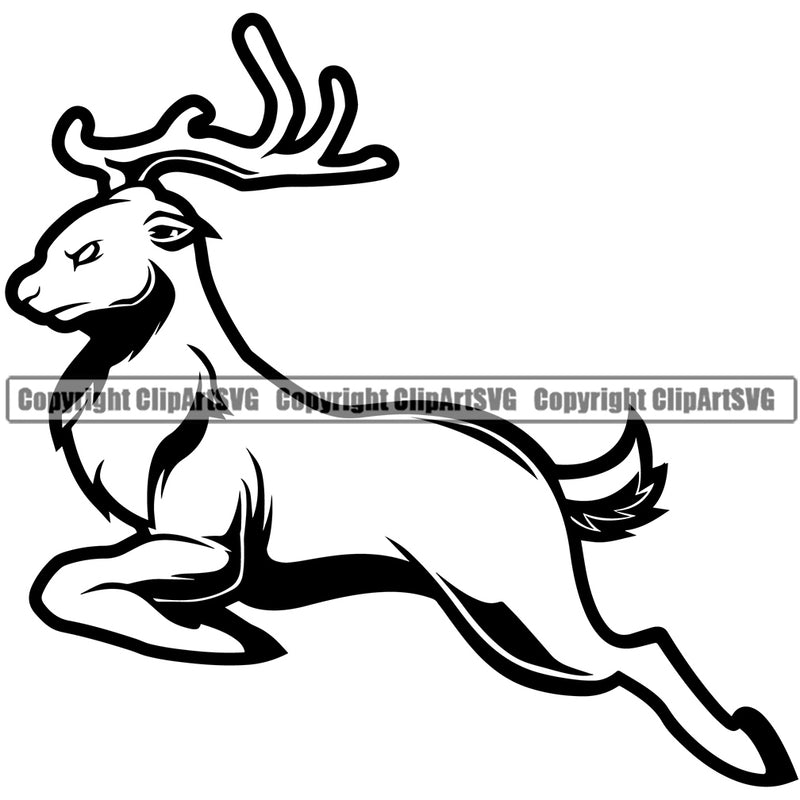 Sports Team Animal Black Running Full Size Deer Buck Mascot logo Clipart SVG