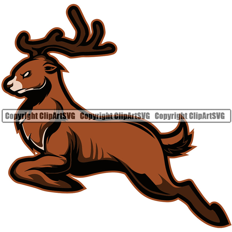 Brown Vector Sports Team Running Full Size Deer Mascot logo Clipart SVG