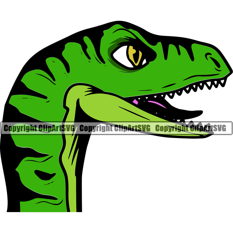 Animal Dinosaur Head Color Face Green T-Rex Tyrannosaurus Dino Rex Raptor Velociraptor School Vector Sports Team Mascot Clipart SVG