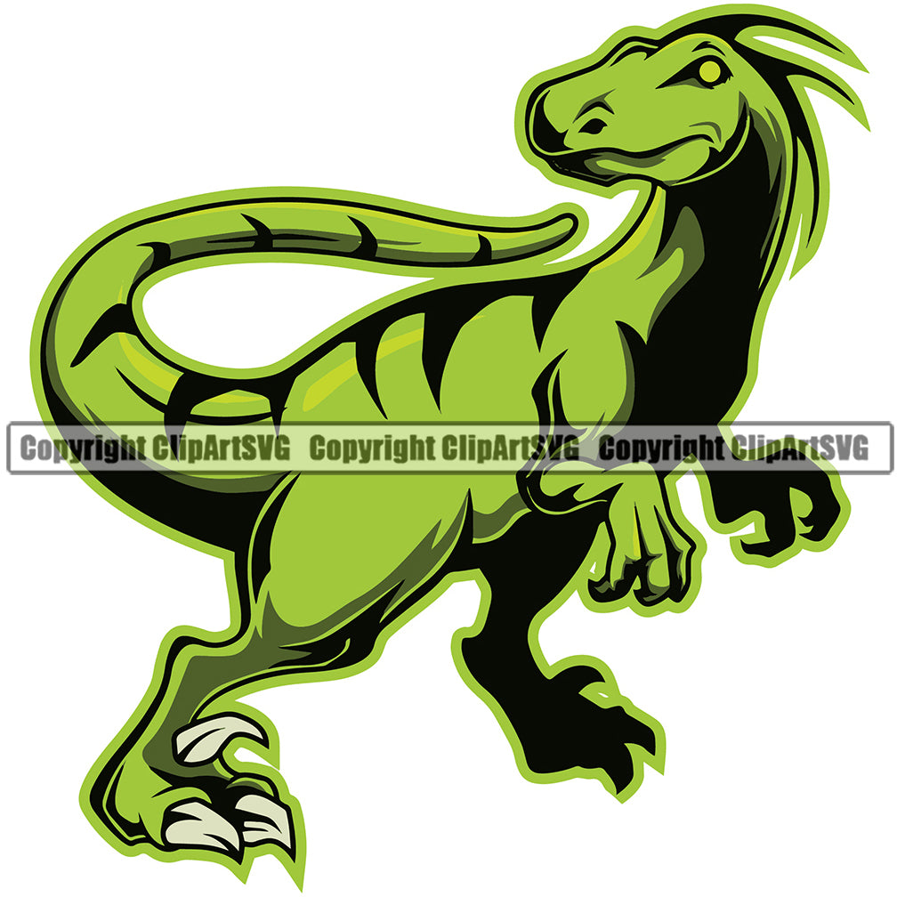 Dinosaur Animal Character Wildlife Reptile Monster Dino Adorable Danger Green Drawing Graphic Dragon Raptor Velociraptor School Sports Team Mascot ClipArt SVG