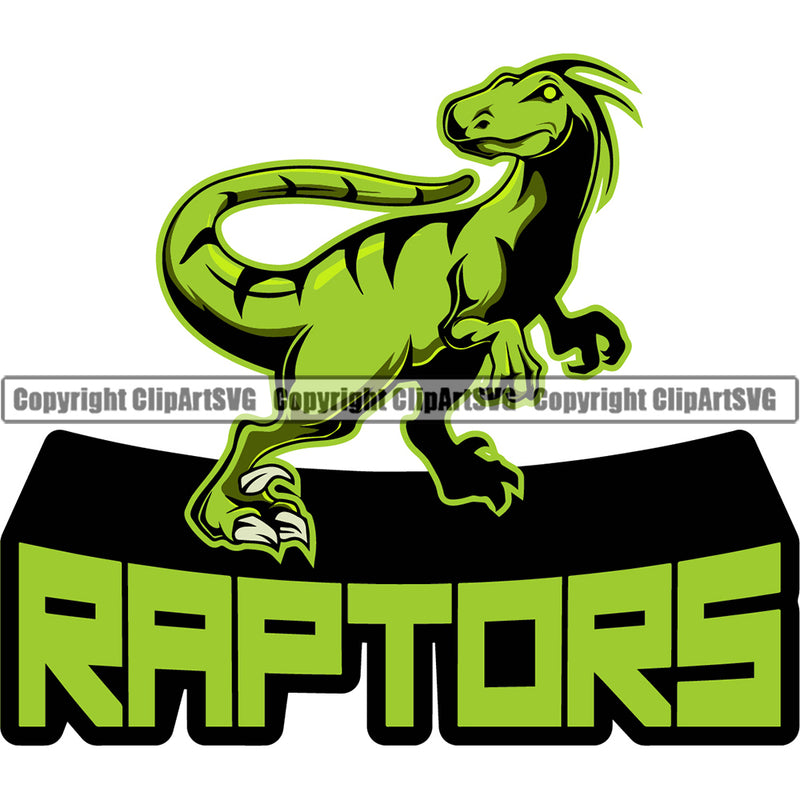 Dinosaur Animal Cartoon Wildlife Reptile Monster Prehistoric Dino Danger Green Drawing Creature Dragon Design Raptor Velociraptor School Sports Team Mascot ClipArt SVG