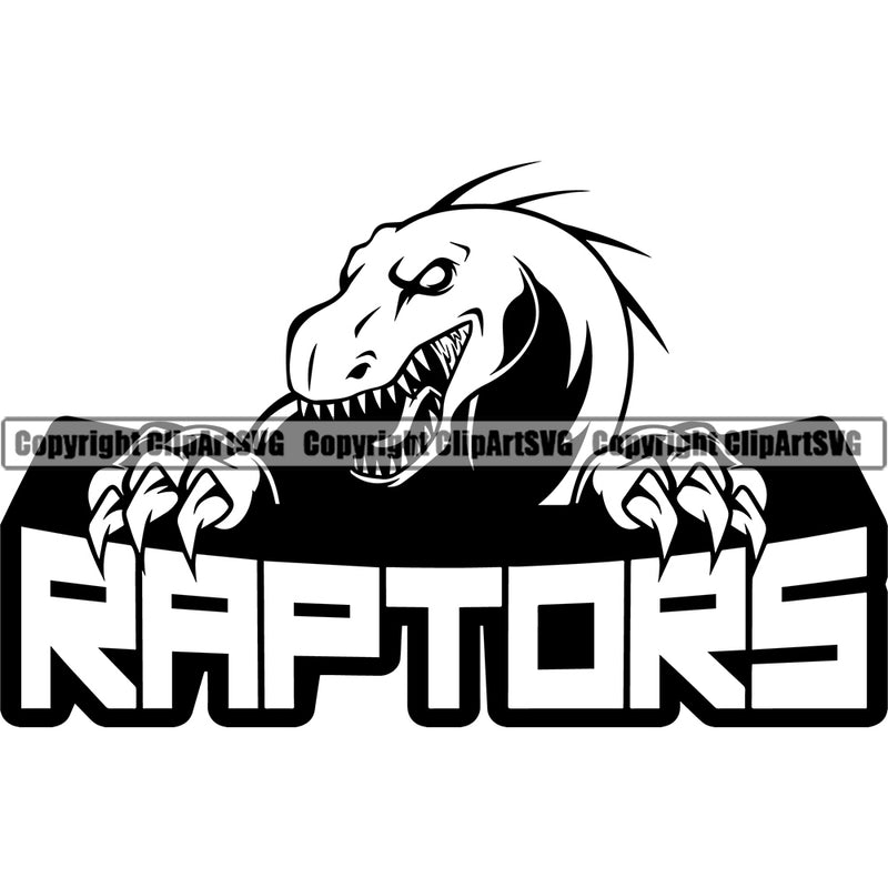 Dinosaur Animal Cartoon Wildlife Reptile Monster Prehistoric Dino Danger White Drawing Creature Dragon Design Raptor Velociraptor School Sports Team Mascot ClipArt SVG