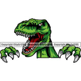 T-Rex Tyrannosaurus Rex Dinosaur Wildlife Animal Teeth Dangerous Dino Green Natural Prehistoric Ancient Reptile Drawing Sports Team Mascot ClipArt SVG