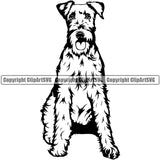 Airedale Sitting Dog Animal Body Design Purebred Pup Pedigree Portrait Doggy Face Cute Logo Clipart SVG