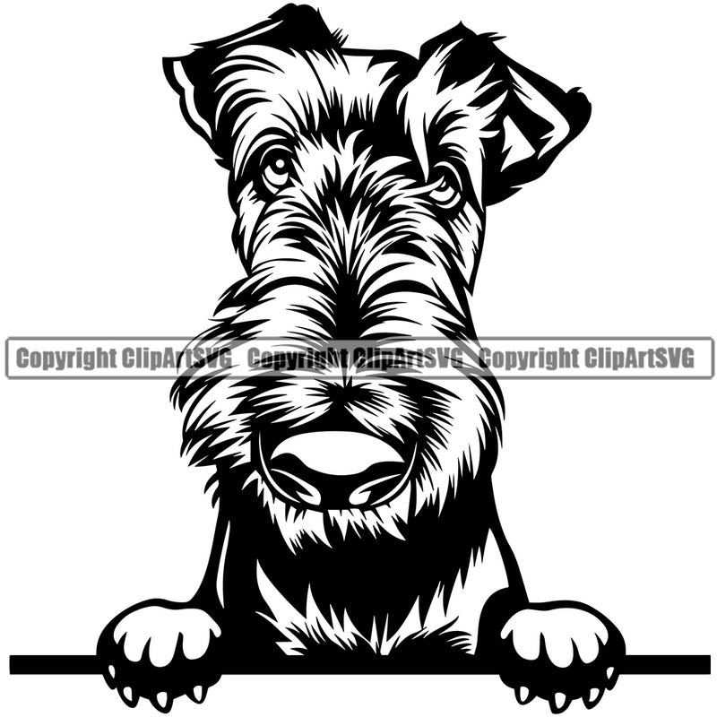 Smiling Puppy Airedale Peeking Dog Breed Pup Head Purebred Vector Pedigree Portrait Doggy Face Cute Clipart SVG