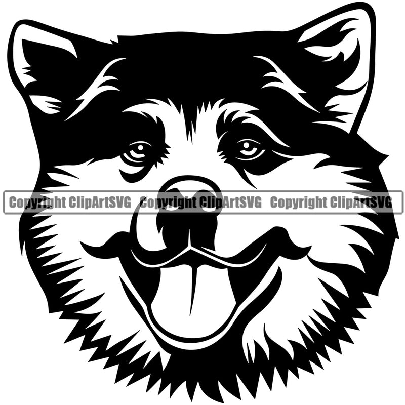 Akita Smiling Face Cute Dog Head Design Animal Portrait Doggy Vector Pup Pedigree Canine K-9 K9 Animal Portrait Clipart SVG